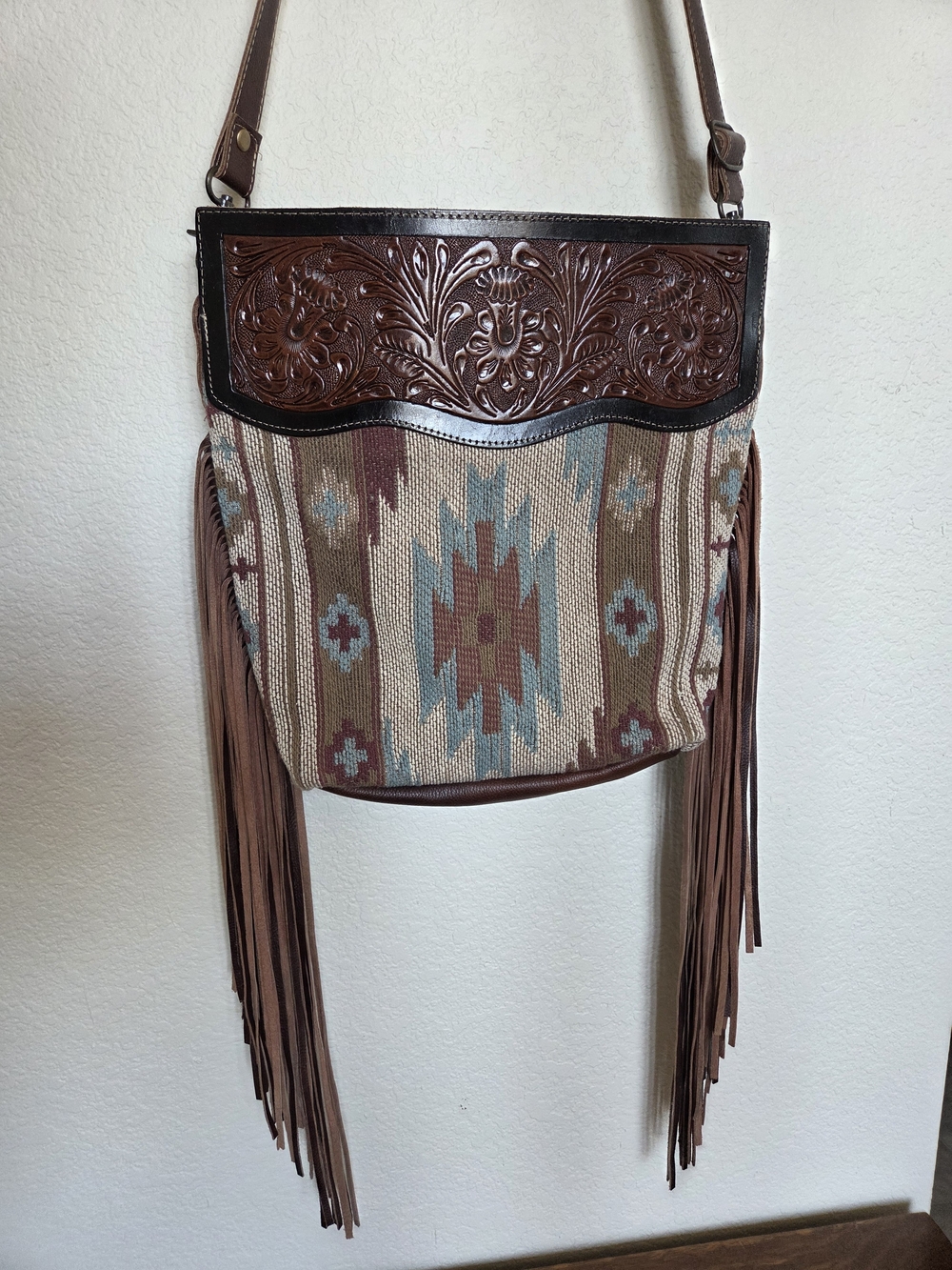 Myra Bag Brown, Cream & Blue Southwestern Fringe Shoulder Bag